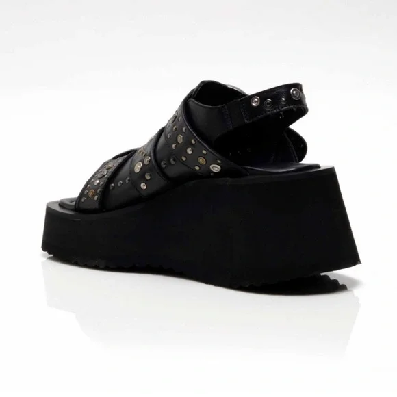 FREE PEOPLE Ace Studded Wedges / Black Leather - Picture 9 of 16